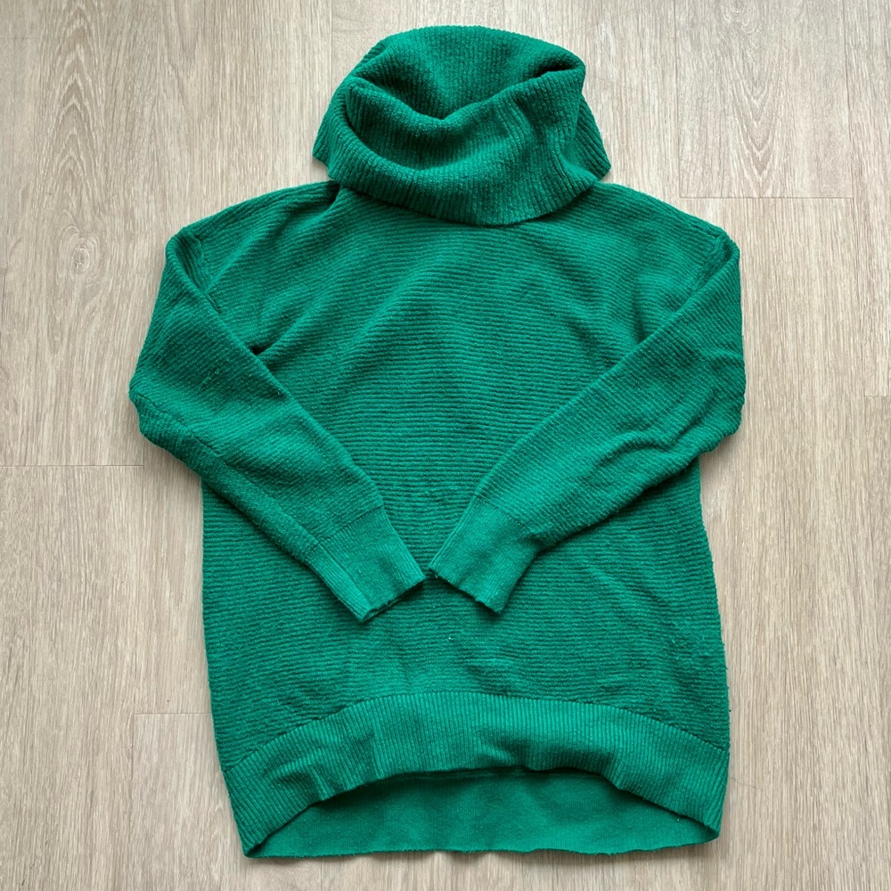 LOFT Green Cowl Neck Long-Sleeve Cotton Blend Sweater Size M